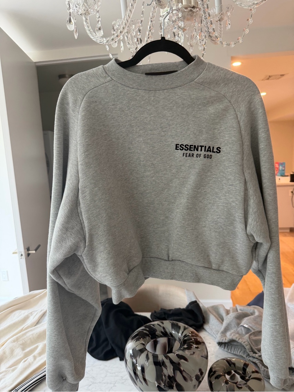 Fear of God Essentials Gray Cropped Crewneck Sweatshirt
